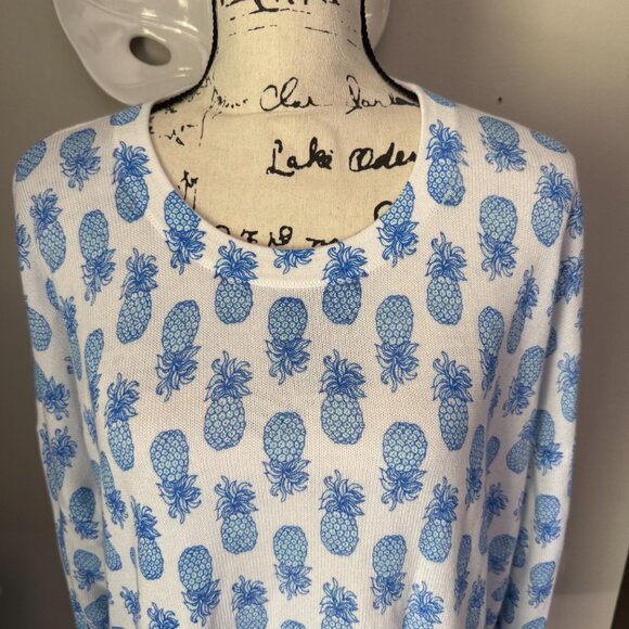 Lilly Pulitzer Tensley Sweater Size XL Pineapple Knit Cotton Crew Neck Pullover - Picture 4 of 7